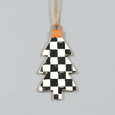 Click here to see Adams&Co 71256 71256 3x5x.5 wood ornament (TREE) white, black  Checking It Twice