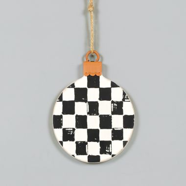 Click here to see Adams&Co 71255 71255 4x5x.5 wood ornament (BALL) white, black  Checking It Twice Collection