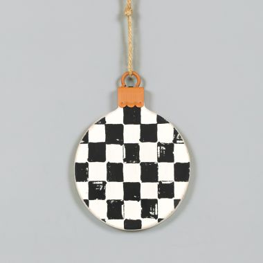 Click here to see Adams&Co 71255 71255 4x5x.5 wood ornament (BALL) white, black Checking It Twice Collection