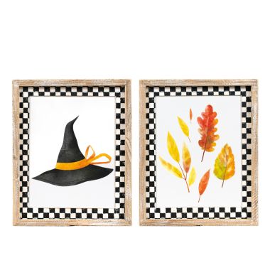 Click here to see Adams&Co 50518 50518 10x13x1.5 reversible wood frame sign (HAT/LEAF) multicolor  Spooky Harvest Collection