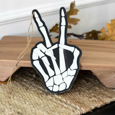 Click here to see Adams&Co 50511 50511 6x10x.25 wood ornament (PEACE) black, white  Spooky Harvest Collection