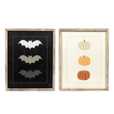 Click here to see Adams&Co 50507 50507 16x20x1.5 reversible wood frame sign (BAT/PUMPKIN) multicolor  Spooky Harvest Collection