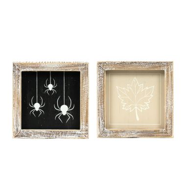 Click here to see Adams&Co 50503 50503 5x5x1.5 reversible wood frame sign (SPIDER/LEAF) multicolor  Spooky Harvest Collection