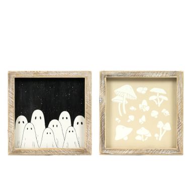 Click here to see Adams&Co 50502 50502 7x7x1.5 reversible wood frame sign (GHOST/MUSHROOM) multicolor  Spooky Harvest Collection