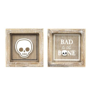 Click here to see Adams&Co 55288 55288 5x5x1.5 reversible wood frame sign (SKULL/BONE) multicolor  Bad to the Bone collection