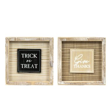 Click here to see Adams&Co 55285 55285 7x7x1.5 reversible wood frame sign (THANKS/TRICK) multicolor  Bad to the Bone collection