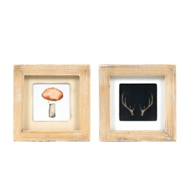 Click here to see Adams&Co 60282 60282 5x5x1.5 reversible wood frame sign (ANTLER/MUSHROOM) multicolor  Holiday Flora & Fauna