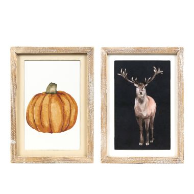 Click here to see Adams&Co 60277 60277 10x13x1.5 reversible wood frame sign (REINDEER/PUMPKIN) multicolor  Holiday Flora & Fauna