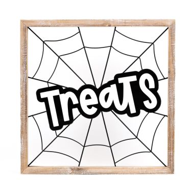 Click here to see Adams&Co 50497 50497 17x17x1.5 wood frame sign (TREATS) white, black  Adams Family Collection