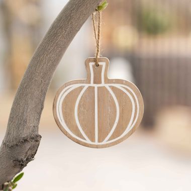 Click here to see Adams&Co 50488 50488 4x4x.25 wood ornament (PUMPKIN) natural, white The Adams Family Collection