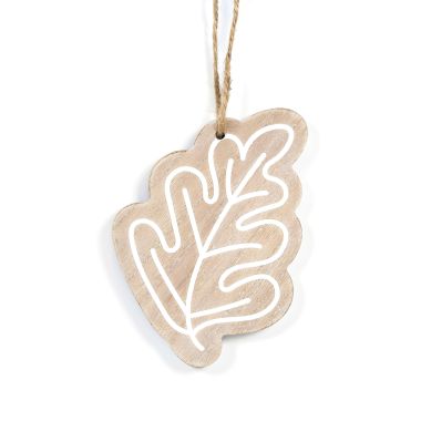 Click here to see Adams&Co 50485 50485 4x5x.25 wood ornament (LEAF) natural, white  Adams Family Collection