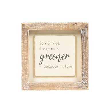 Click here to see Adams&Co 11942 11942 5x5x1.5 wood frame sign (GREENER) white, grey  Scripty Collection