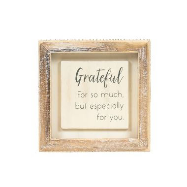 Click here to see Adams&Co 11945 11945 5x5x1.5 wood frame sign (GRATEFUL) white, grey Scripty Collection