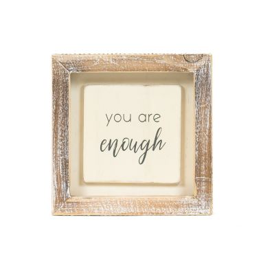 Click here to see Adams&Co 11947 11947 5x5x1.5 wood frame sign (ENOUGH) white, grey  Scripty Collection