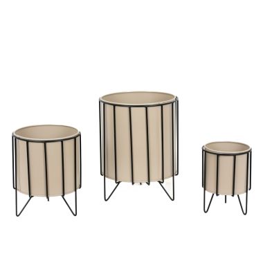 Click here to see Adams&Co 11970 11970 10x12x10 iron flower pots w/ stand s/3, tan, black  Sundara Collection