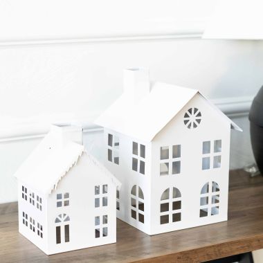 Click here to see Adams&Co 11976 11976 8x10x7, 5x7x4.5 iron nested bird houses s/2 (LARGE/SMALL) white  Sundara Collection