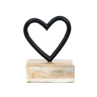 Click here to see Adams&Co 11983 11983 7x8x3 aluminium/mango cutout on stand (HEART) black, natural  Sundara Collection