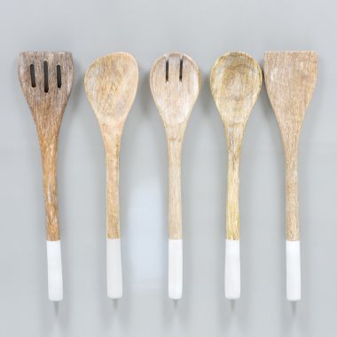 Click here to see Adams&Co 12041 12041 3x12x1 mango serving spoons s/5, natural, white  Sundara Collection