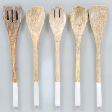 Click here to see Adams&Co 12041 12041 3x12x1 mango serving spoons s/5, natural, white  Sundara Collection