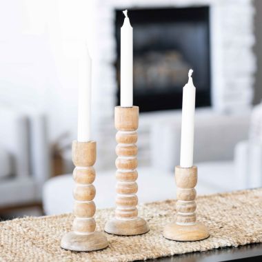 Click here to see Adams&Co 12043 12043 4x10, 4x8, 4x6x3.5 mango candle holders s/3, natural,  white  Sundara Collection