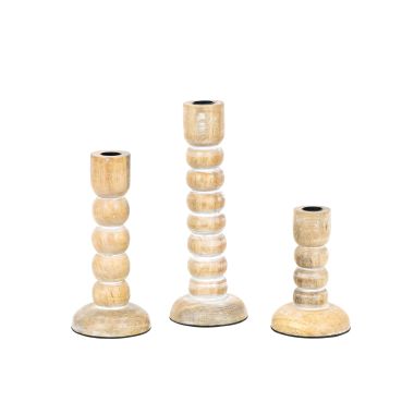 Click here to see Adams&Co 12043 12043 4x10, 4x8, 4x6x3.5 mango candle holders s/3, natural,  white  Sundara Collection