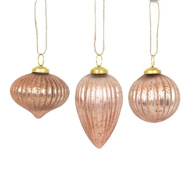Click here to see Adams&Co 71322 71322 3x3x3 glass ornaments s/3, rose gold  Sundara Collection