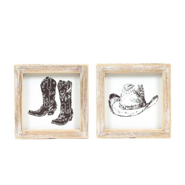 Click here to see Adams&Co 12051 12051 5x5x1.5 reversible wood frame sign (HAT/BOOTS) white, brown  Giddy Up Collection