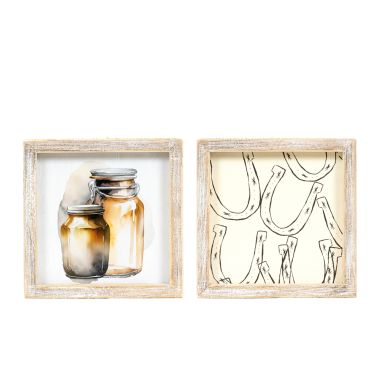 Click here to see Adams&Co 12049 12049 7x7x1.5 reversible wood frame sign (JARS/HORSESHOE) multicolor  Giddy Up Collection