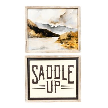 Click here to see Adams&Co 12044 12044 19x16x1.5 reversible wood frame sign (RIVER/SADDLE) multicolor  Giddy Up Collection