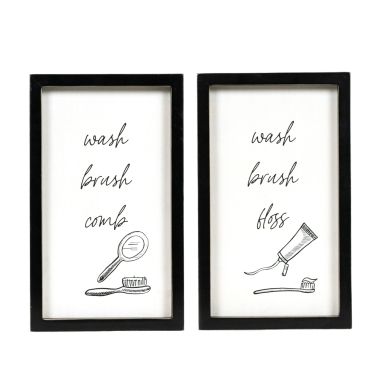 Click here to see Adams&Co 12085 12085 7x12x1.5 reversible wood frame sign (FLOSS/COMB) white, black  Washroom Collection