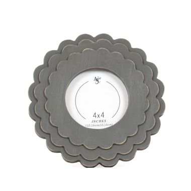 Click here to see Adams&Co 12065 12065 8x8x1 wood scallop photo frame (ROUND) grey (4x4)  Scallop Collection