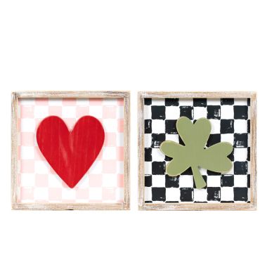 Click here to see Adams&Co 20158 20158 10x10x1.5 reversible wood frame sign (HEART/CLOVER) multicolor  Lucky In Love Vol. 3