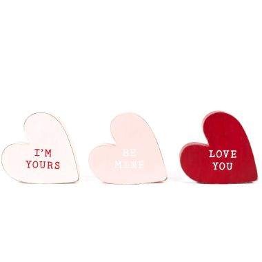 Click here to see Adams&Co 20137 20137 4x4x1 wood cutouts s/3 (HEARTS with words: I'm Yours, Be Mine, Love You) multicolor  Lucky In Love Vol. 3