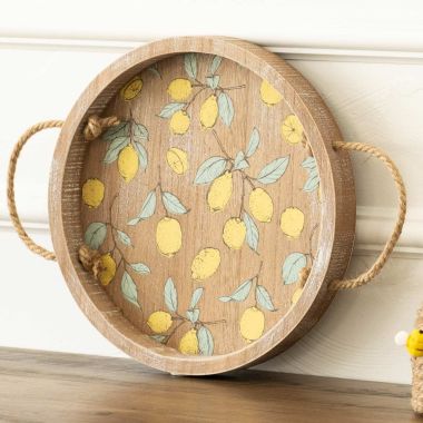 Click here to see Adams&Co 45187 45187 12x12x1.5 round wood tray (LEMONS) multicolor  AMERICAN SUMMER COLLECTION