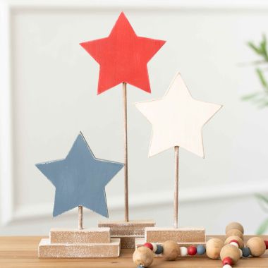 Click here to see Adams&Co 45186 45186 12x12x2 wood cutout on stand s/3 (STARS) multicolor  AMERICAN SUMMER COLLECTION