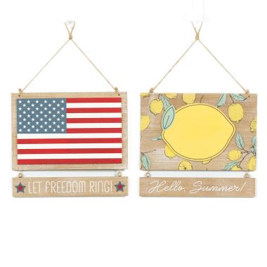 Click here to see Adams&Co 45182 45182 12x10x.5 reversible hanging wood sign (FREEDOM/SUMMER) multicolor  AMERICAN SUMMER COLLECTION