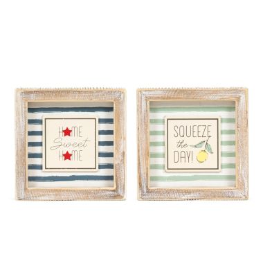 Click here to see Adams&Co 45180 45180 5x5x1.5 reversible wood frame sign (HOME SWEET HOME/SQUEEZE THE DAY) multicolor  AMERICAN SUMMER COLLECTION