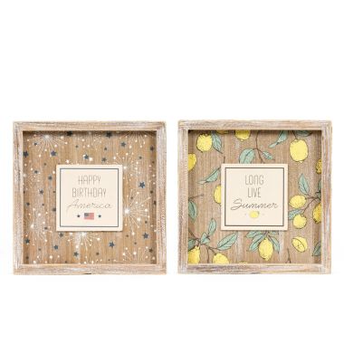Click here to see Adams&Co 45177 45177 9x9x1.5 reversible wood frame sign (BIRTHDAY/SUMMER) multicolor  AMERICAN SUMMER COLLECTION