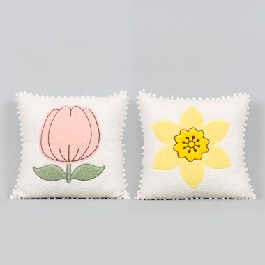 Click here to see Adams&Co 35024 35024 16x16 reversible pillow (TULIP/DAFFODIL) multicolor  BUNNIES & BLOOMS COLLECTION