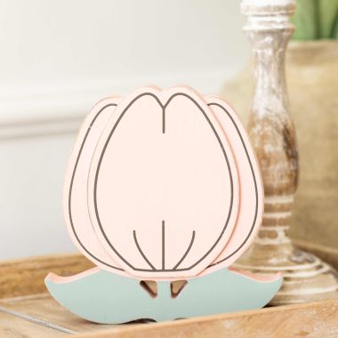 Click here to see Adams&Co 35017 35017 6x6x1 reversible chunky wood shape (TULIP) multicolor  BUNNIES & BLOOMS COLLECTION