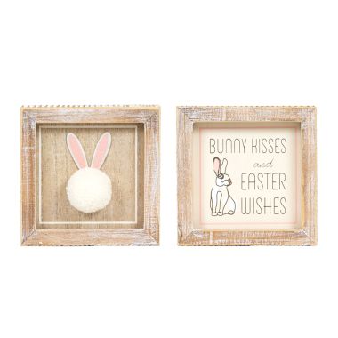 Click here to see Adams&Co 35014 35014 5x5x1.5 reversible wood frame sign (BUNNY/KISSES) multicolor  BUNNIES & BLOOMS COLLECTION