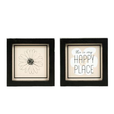 Click here to see Adams&Co 15840 15840 5x5x1.5 reversible wood frame sign (FLOWER/HAPPY) multicolor  NEUTRAL MOD COLLECTION