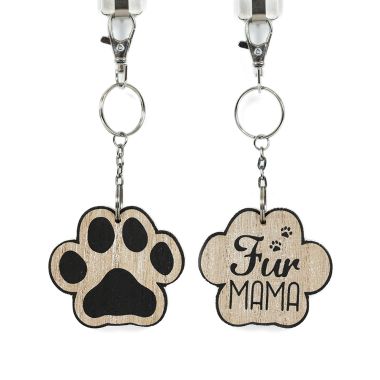 Click here to see Adams&Co 15867 15867 3x2x.25 reversible wood keychain (FUR MAMA) natural, black  Fur Babies Collection