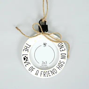 Click here to see Adams&Co 15862 15862 4x5x.5 wood photo frame ornament (FRIEND) white, black  Fur Babies Collection