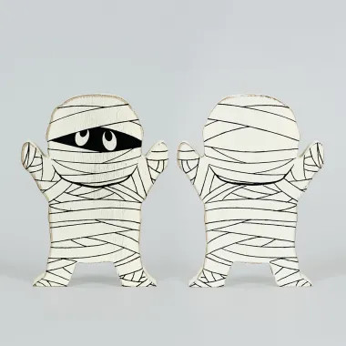 Click here to see Adams&Co 50531 50531 5x6x1 chunky wood shape (MUMMY) white, black  Spookable Collection