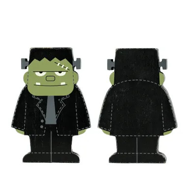 Click here to see Adams&Co 50529 50529 4x6x1 chunky wood shape (FRANKENSTEIN) multicolor  Spookable Collection