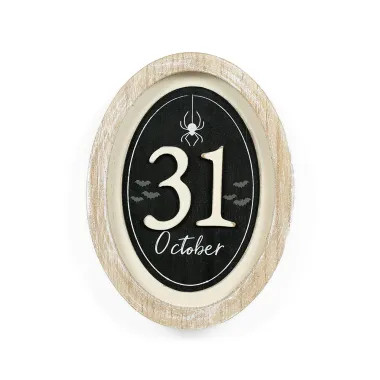 Click here to see Adams&Co 50528 50528 6x8x1.5 wood frame sign (OCTOBER) black, white  Spookable Collection