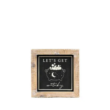 Click here to see Adams&Co 60294 60294 5x5x1.5 reversible wood frame sign (WITCHY/THANKFUL) multicolor  Spookable Collection