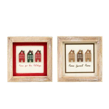 Click here to see Adams&Co 71351 71351 5x5x1.5 reversible wood frame sign (HOME) multicolor  Tis the Season Collection