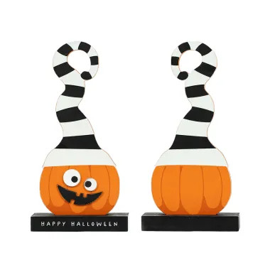 Click here to see Adams&Co 50553 50553 5x10x2 wood pumpkin on stand, multicolor  Pumpkins & Sweets Col.